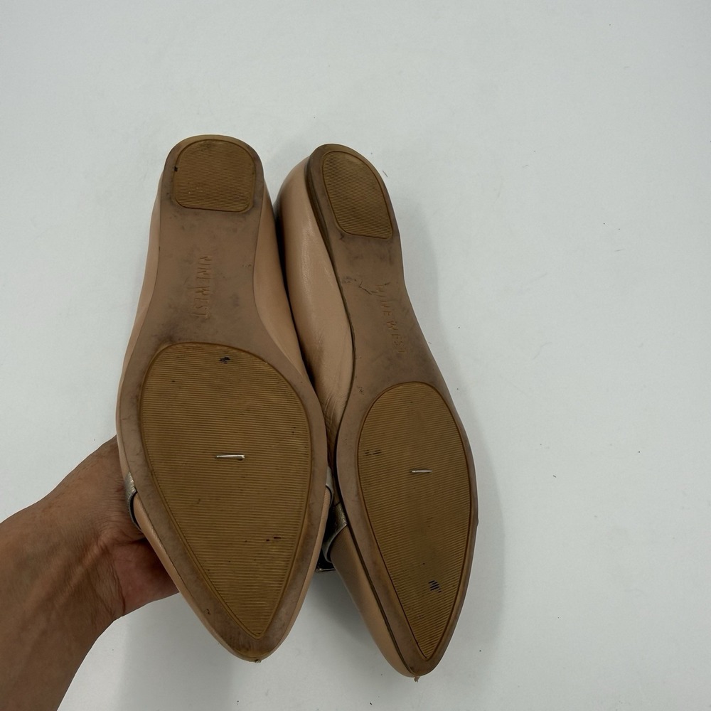Nine West Women's 8 Nude Blush Pointed Toe Bow Ballet Flats Dress Shoes - Picture 5 of 7